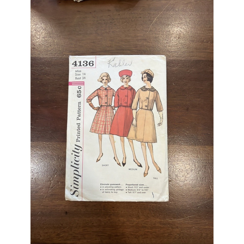Vintage Simplicity Pattern 4136 circa 1960's Jacket & Skirt